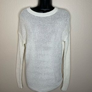 Vince Cotton Nylon Fishnet Crew Sweater Stretch Long Sl white sweater s